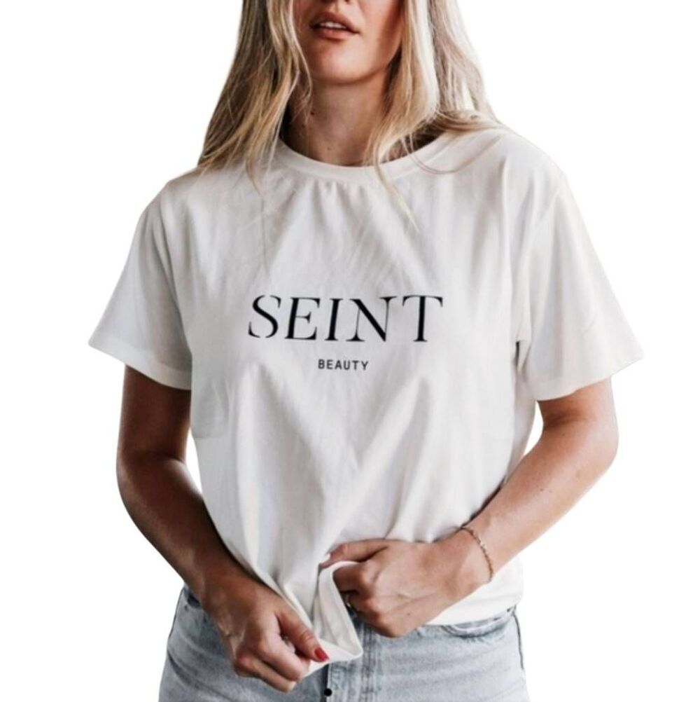 NWT Seint Beauty Graphic Tee – White Crewneck T-Shirt, Sz M